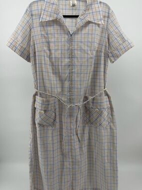 Vintage 60's Sears Zip & Dash Pastel Plaid House Dress With Belt, Woman Size 20